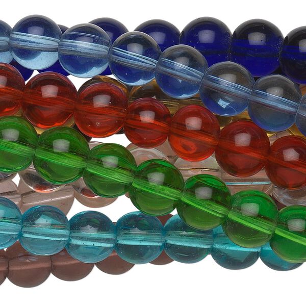 Bead, glass, assorted transparent colors, 8mm round. Sold per pkg of (10) 15-1/2" to 16" strands. image number 0