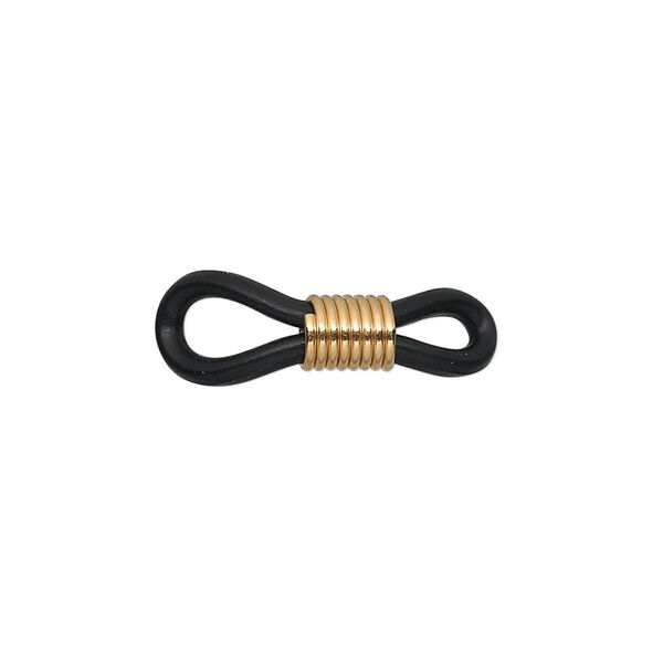 Eyeglass holder, rubber and gold-finished brass, black, 20x5mm-26x5mm with adjustable coil. Sold per pkg of 500. image number 0