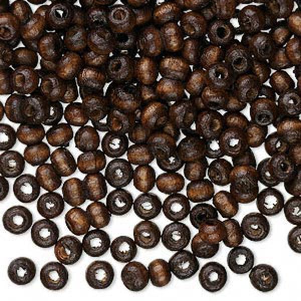 Bead, wood (dyed / waxed), dark brown, 4x3mm hand-cut rondelle. Sold per pkg of 500. image number 0