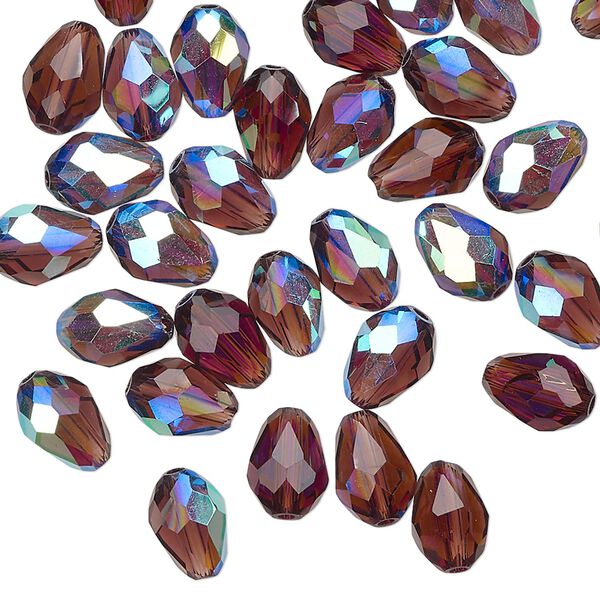 Bead Celestial Crystal® 1pkg60, 8x6mm teardrop / 66 facets, translucent amethyst purple AB image number 0
