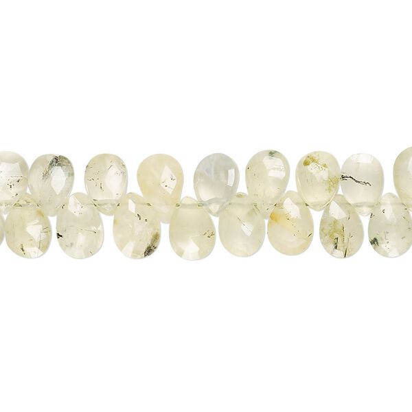 Prehnite 1pkg1, hand-cut top-drilled faceted puffed teardrop bead natural 7 inch 6x4mm-8x6mm image number 0