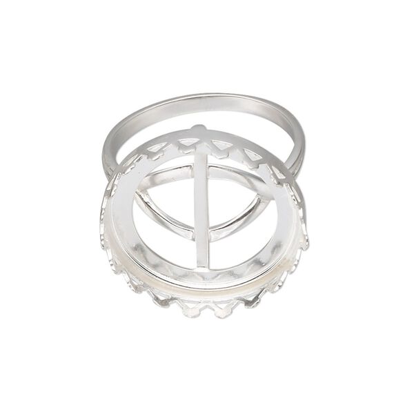 Ring, sterling silver, 21mm wide with triangle edge and 20mm round cabochon bezel setting, size 9. Sold individually. image number 0