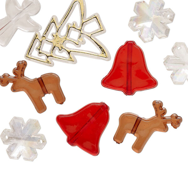 Bead, acrylic, assorted colors, 20mm-35x31mm assorted Christmas shapes. Sold per pkg of 70. image number 0