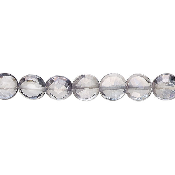 Quartz crystal 1pkg1, hand-cut faceted puffed flat round bead 7 inch 6-8mm image number 0