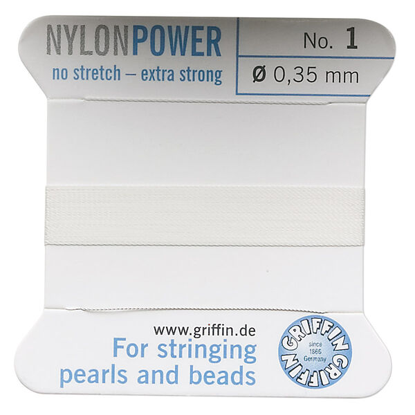 Thread, Griffin, nylon, white, size #1. Sold per 2-meter card (approximately 78 inches). image number 0