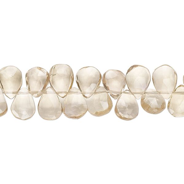 Champagne quartz 1pkg1, hand-cut top-drilled faceted puffed teardrop bead 9 inch 7x6mm-9x6mm image number 0