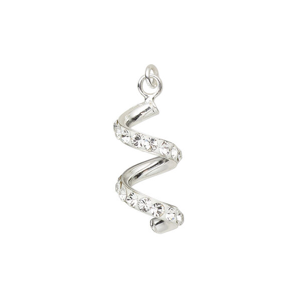 Drop, crystal / sterling silver / epoxy, clear and white, 16x8mm 3D spiral with 3mm jump ring. Sold individually. image number 0