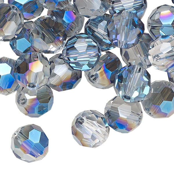 Bead, glass, translucent crystal light blue, 10mm faceted round. Sold per pkg of 48. image number 0