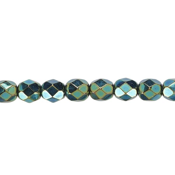 Bead, Czech fire-polished glass, opaque iris green, 6mm faceted round. Sold per pkg of 1,200 (1 mass). image number 0