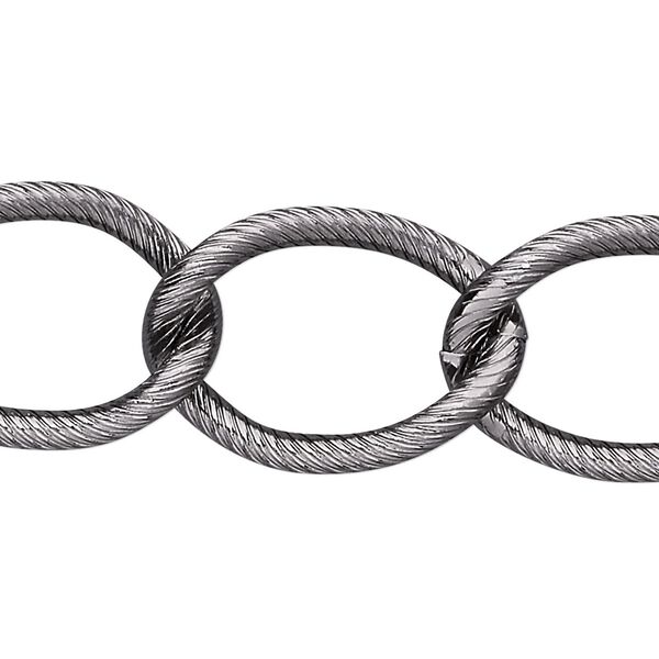 Chain, anodized aluminum, gunmetal, 18mm textured curb. Sold per pkg of 25 feet. image number 0