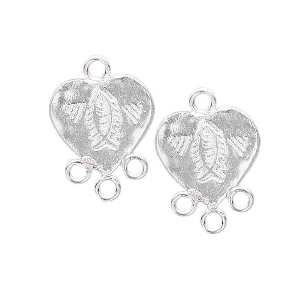 Drop, sterling silver, 21x15mm heart with fish, 3 loops. Sold per pkg of 2. image number 0