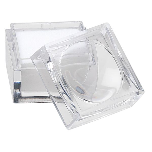 Magnifying box, 2x power, plastic and cotton foam, clear and white, 1 x 1 x 7/8 inch. Sold per pkg of 12. image number 0