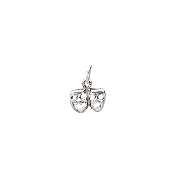 Charm, antiqued sterling silver, 9x6mm double mask. Sold individually. image number 0