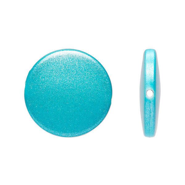 Bead, acrylic, pearlized turquoise blue, 21mm flat round. Sold per pkg of 70. image number 0