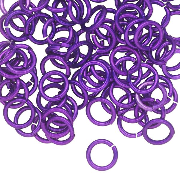 Jump ring, anodized tempered aluminum, purple, 8mm round, 5.6mm inside diameter, 17 gauge. Sold per pkg of 100. image number 0