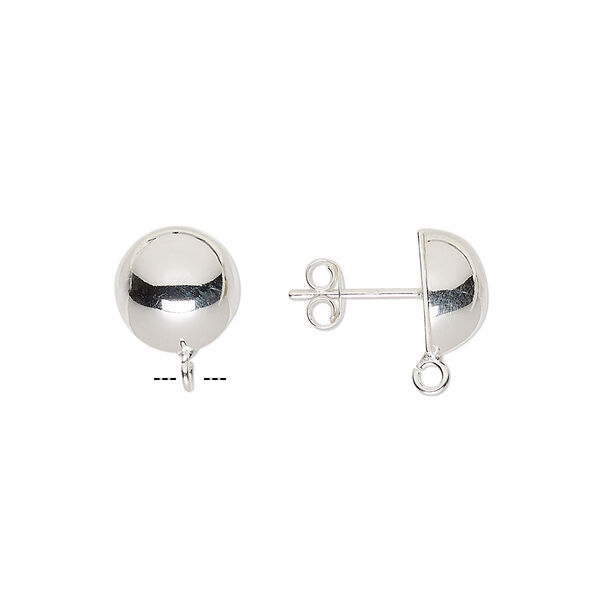 Earstud, sterling silver, 10mm half-ball with open loop. Sold per pair. image number 0