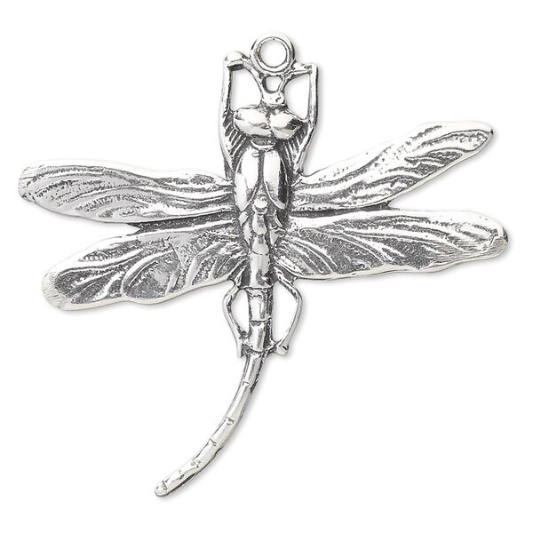 Focal, antiqued sterling silver, 39x33mm single-sided dragonfly. Sold individually. image number 0