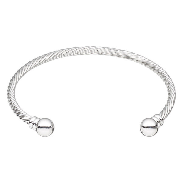 Bracelet, cuff, silver-plated brass, 3.5mm twisted wire with 8mm threaded ball end, adjustable from 7-1/2 to 8 inches. Sold individually. image number 0