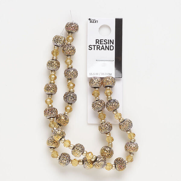Bead, resin, gold and yellow, 10x7.5mm textured rondelle and 5.5x5mm faceted rondelle. Sold per 15-1/2 inch strand. image number 0