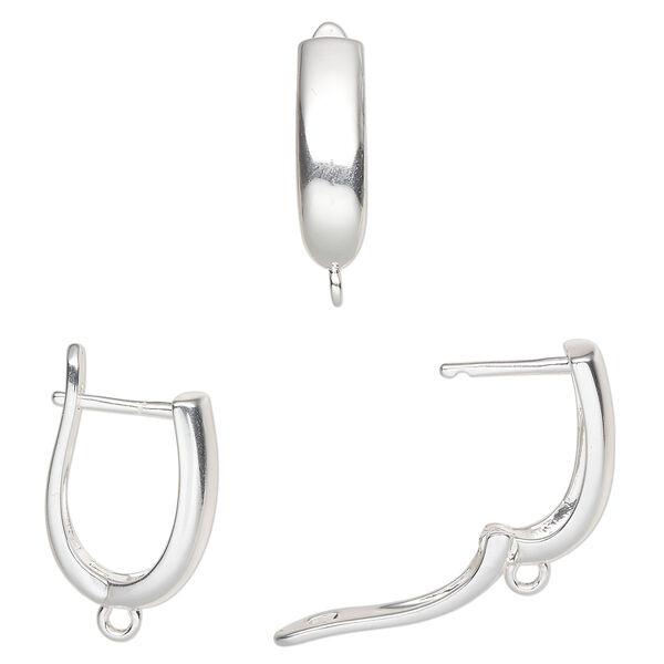 Ear wire, silver-finished brass, 18mm leverback with closed loop, 17 gauge. Sold per pair. image number 0