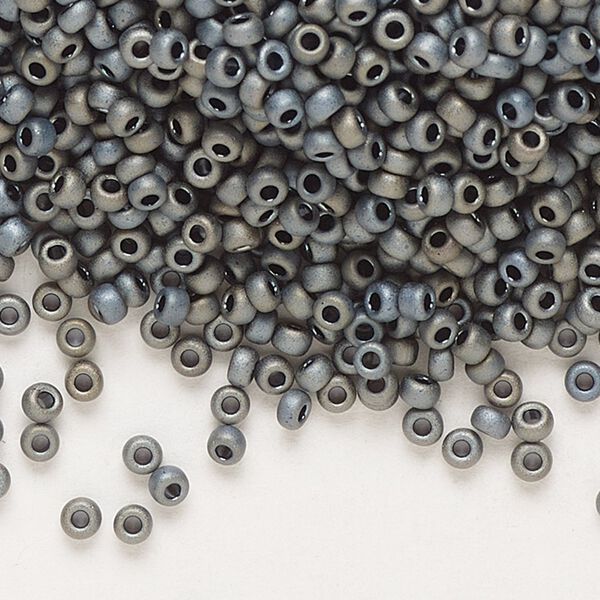 Seed bead, Miyuki, glass, pkg/250g, #11 rocaille, opaque matte metallic silver grey, (RR-2002). image number 0