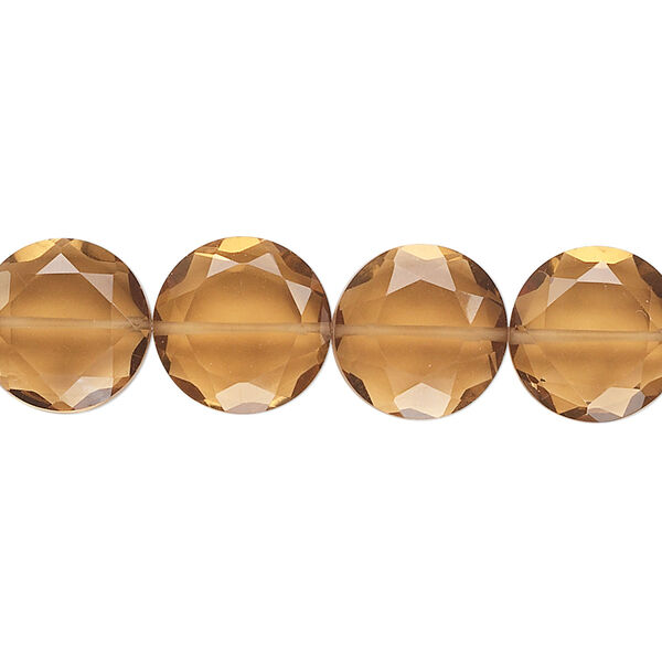 Golden quartz 1pkg10, hand-cut faceted flat round bead B grade, 12mm image number 0