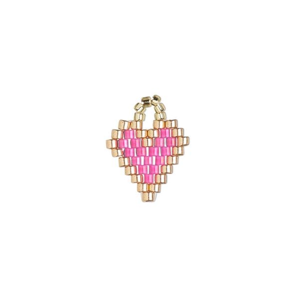 Drop, Creative Touch, glass, hot pink / copper / gold, 12mm double-sided heart. Sold individually. image number 0