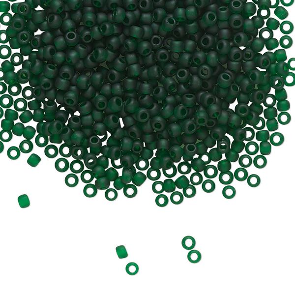 Seed bead, TOHO BEADS®, glass, pkg/50g, #11 round, translucent frosted green emerald (TR-11-939F). image number 0