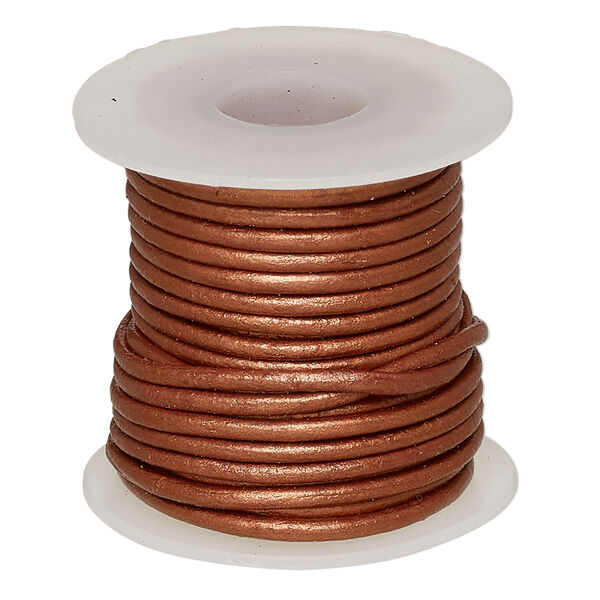 Cord, leather (coated), metallic brick red, 1.4-1.6mm round. Sold per 5-yard spool. image number 0