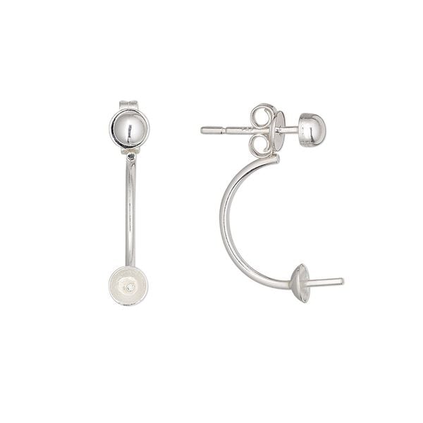 Earstud 1pkg2 sterling silver, 20mm / 4mm cup / 2-4mm peg / 4mm half-ball / 6-10mm round setting / backlobe / earnuts, 1 pair image number 0