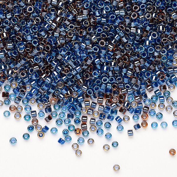Seed bead mix, Miyuki Delica®, glass, pkg/50g, #11 round, translucent inside dyed color luster purple/cerulean blue mix. image number 0