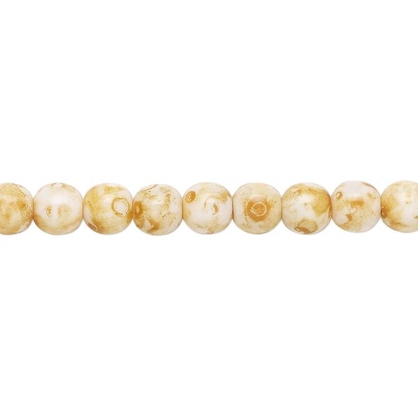 Bead, Czech glass druk, tortoise granite, 6mm round. Sold per 15-1/2" to 16" strand. image number 0