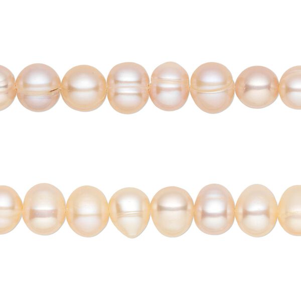 Pearl, cultured freshwater, peach, 5-7mm semi-round, C grade, Mohs hardness 2-1/2 to 4. Sold per pkg of (2) 14-inch strands. image number 0