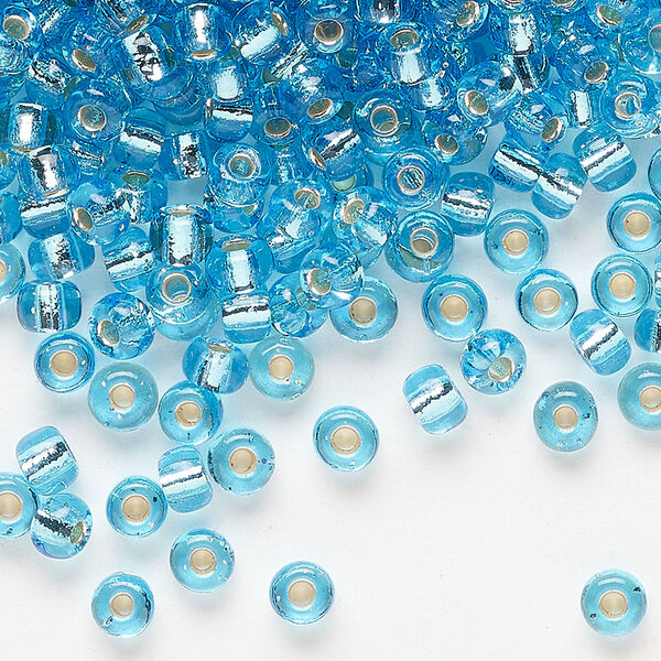 Seed bead, Miyuki, glass, pkg/250g, #6 rocaille, transparent silver-lined ocean blue (RR-2429). image number 0