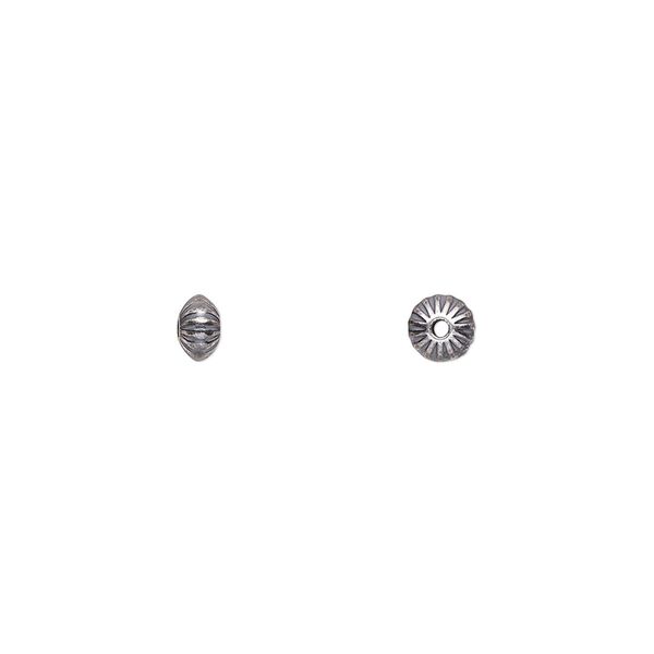 Bead, antiqued sterling silver, 4.5x3mm corrugated saucer. Sold per pkg of 20. image number 0