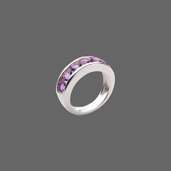 Ring, sterling silver and amethyst (natural), six-4mm faceted rounds, size 8. Sold individually. image number 0