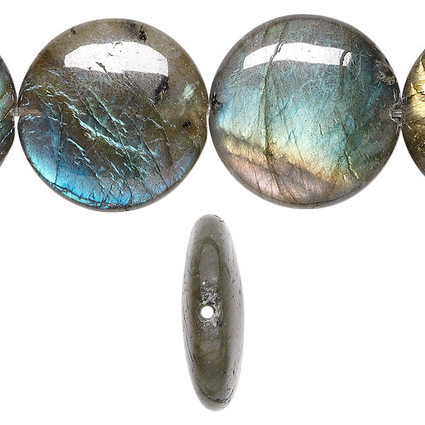 Labradorite 1pkg1, flat round bead natural 8 inch 20mm image number 0