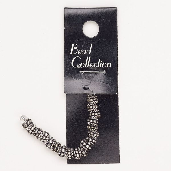 Bead brass 18pk 5x3mm-6x4mm beaded rondelle, antique silver finish image number 0