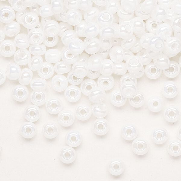 Seed bead, Preciosa Ornela Czech glass, pkg/50g, #6 rocaille, opaque luster chalkwhite, (46102). image number 0