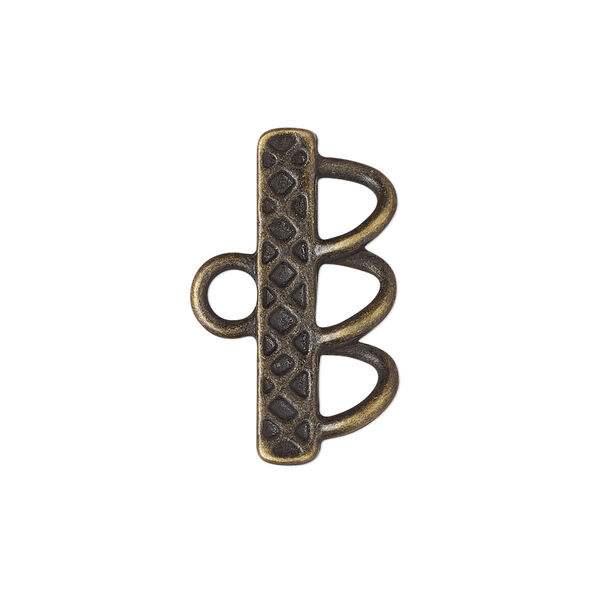 End bar, antique brass-finished "pewter" (zinc-based alloy), 25x4.5mm single-sided diamond design with 3 loops. Sold per pkg of 6. image number 0
