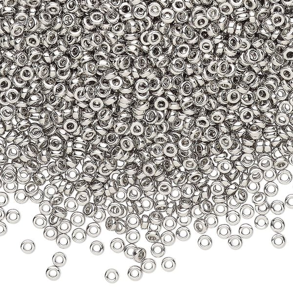 Seed bead, Miyuki, glass, pkg/4g, 2.2x1mm spacer rondelle, opaque palladium-plated, (SPR2.2-194). image number 0