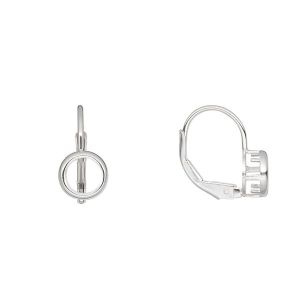 Ear wire leverback 1pkg2 Bezelite sterling silver, 14.5mm / 6mm round 4-prong setting, 1 pair image number 0