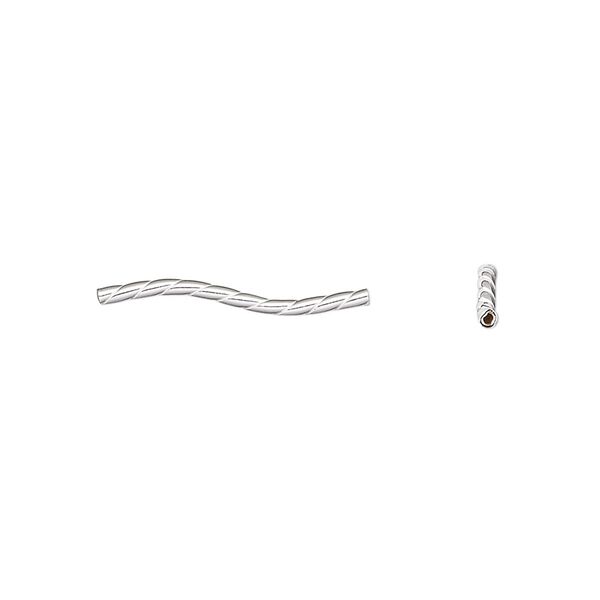 Bead, sterling silver, 20x1mm S-shape tube with twisted rope design. Sold per pkg of 10. image number 0