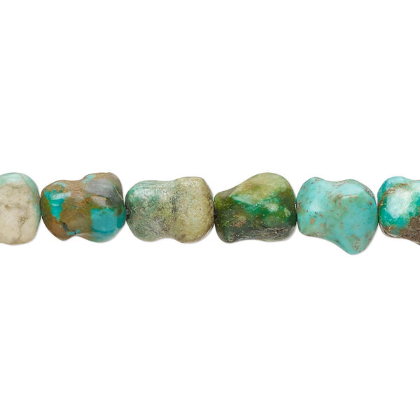 Bead, turquoise (dyed / stabilized), green-brown, 8x6mm-10x8mm twisted dog bone with 0.8-1.1mm hole, C- grade, Mohs hardness 5 to 6. Sold per 15-1/2" to 16" strand. image number 0