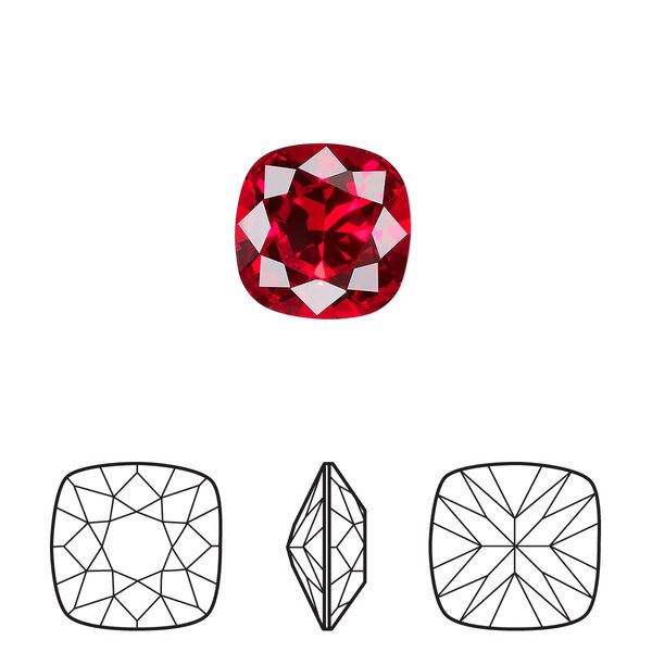 Fancy stone 6pk light Siam foil back, Crystal Passions® 12mm cushion 4470 image number 0