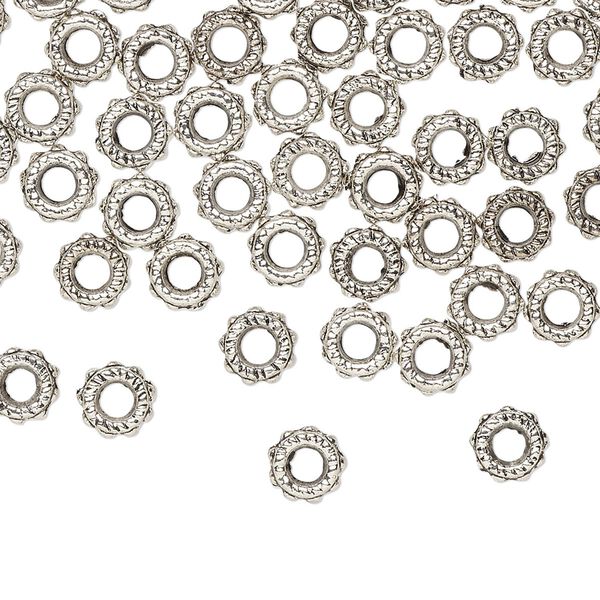 Bead, antique silver-plated "pewter" (zinc-based alloy), 6x2mm beaded rondelle. Sold per pkg of 500. image number 0