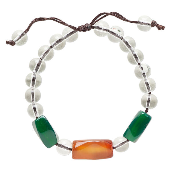 Red agate / green agate / glass / waxed cotton 1pkg1, faceted square tube bracelet adjustable 5-7.5 inch 10mm image number 0
