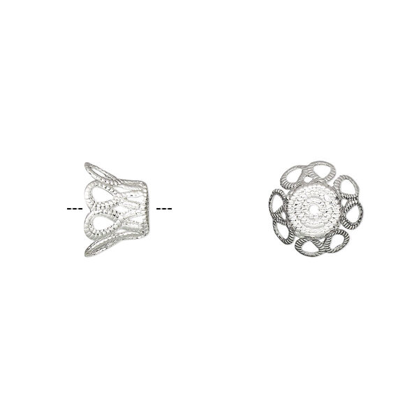 Bead cap, silver-plated brass, 9x6mm basket, fits 9-11mm bead. Sold per pkg of 100. image number 0