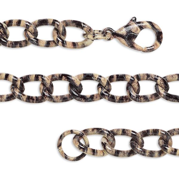 Chain, painted steel, black and brown, 7mm curb with stripe pattern, 18 inches with lobster claw clasp. Sold individually. image number 0