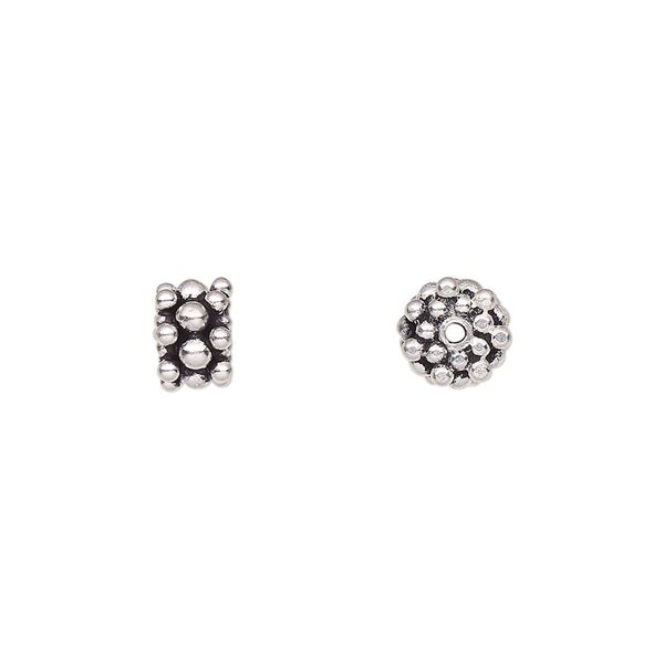 Bead, antiqued sterling silver, 7x4mm beaded rondelle. Sold per 1-troy ounce pkg, approximately 20-40 beads. image number 0